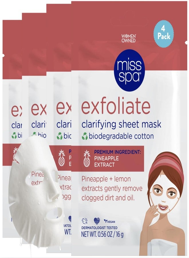 MISS SPA Exfoliate Facial Sheet Mask Pineapple Lemon Enzyme Sheet Mask to Remove Dead Skin, Clear Pores Brighten Dull Skin Dermatologist Tested, Cruelty-Free, 4-Pack - Image 1